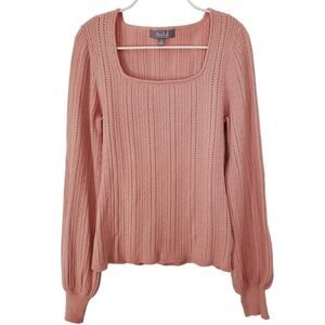 NWOT Marled Reunited Clothing Long Sleeve Square Neck Pink Sweater Size M